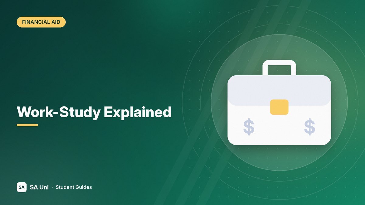 Illustration of a work briefcase with dollar signs for the SA Uni guide: Work-Study Explained