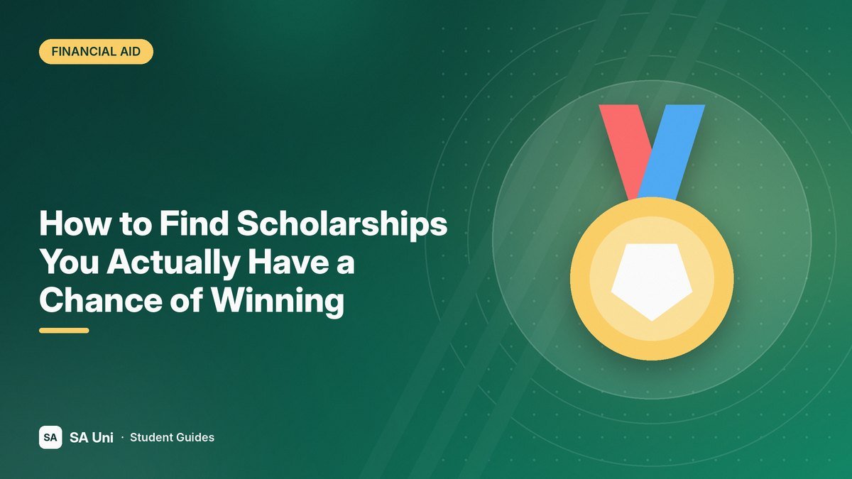 Illustration of a gold scholarship medal with ribbons for the SA Uni guide: How to Find Scholarships You Actually Have a Chance of Winning