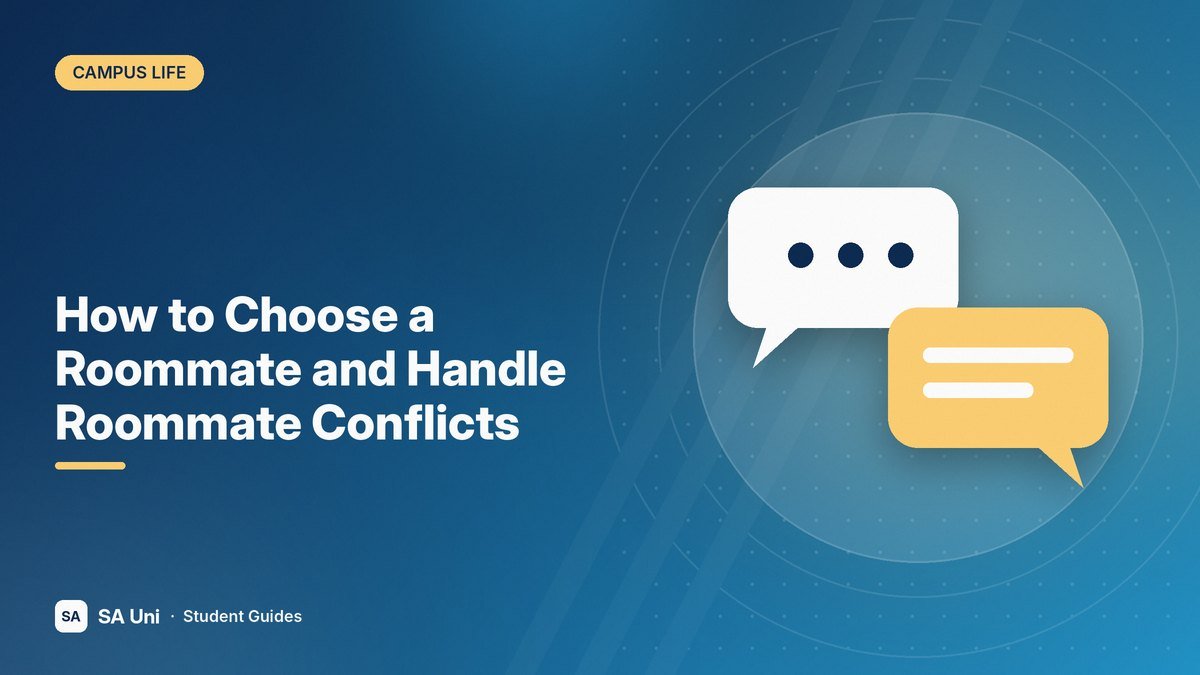 Illustration of two speech bubbles representing a roommate conversation for the SA Uni guide: How to Choose a Roommate and Handle Roommate Conflicts
